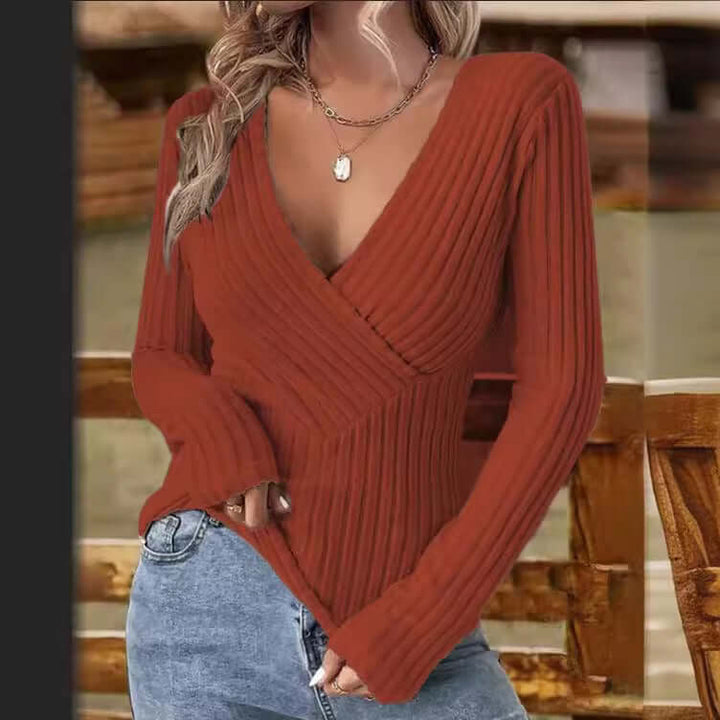 Women's V-Neck Ribbed Knit Wrap Sweater