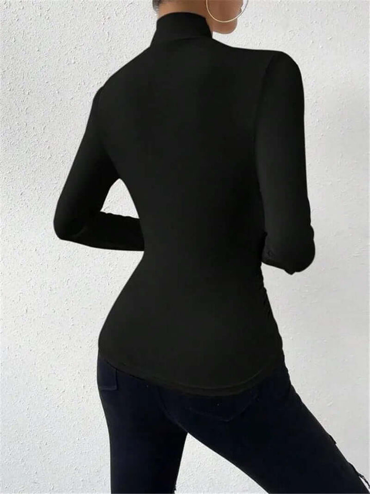 Women's Long Sleeve Wrap Top, V-Neck, Slim Fit