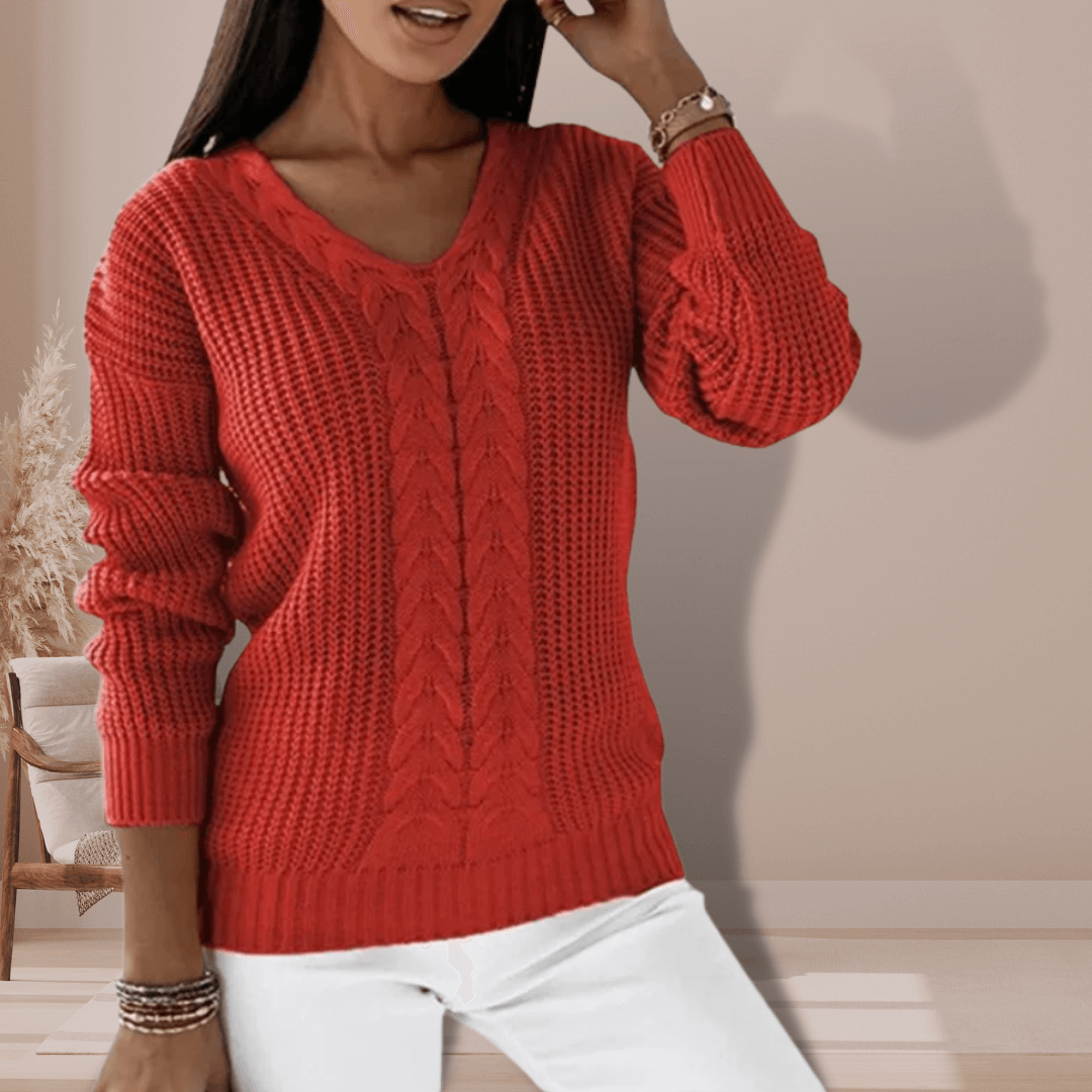 Women's V-Neck Knitted Pullover: Cozy & Stylish