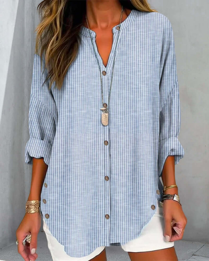 Women's Striped Button-Closure Blouse