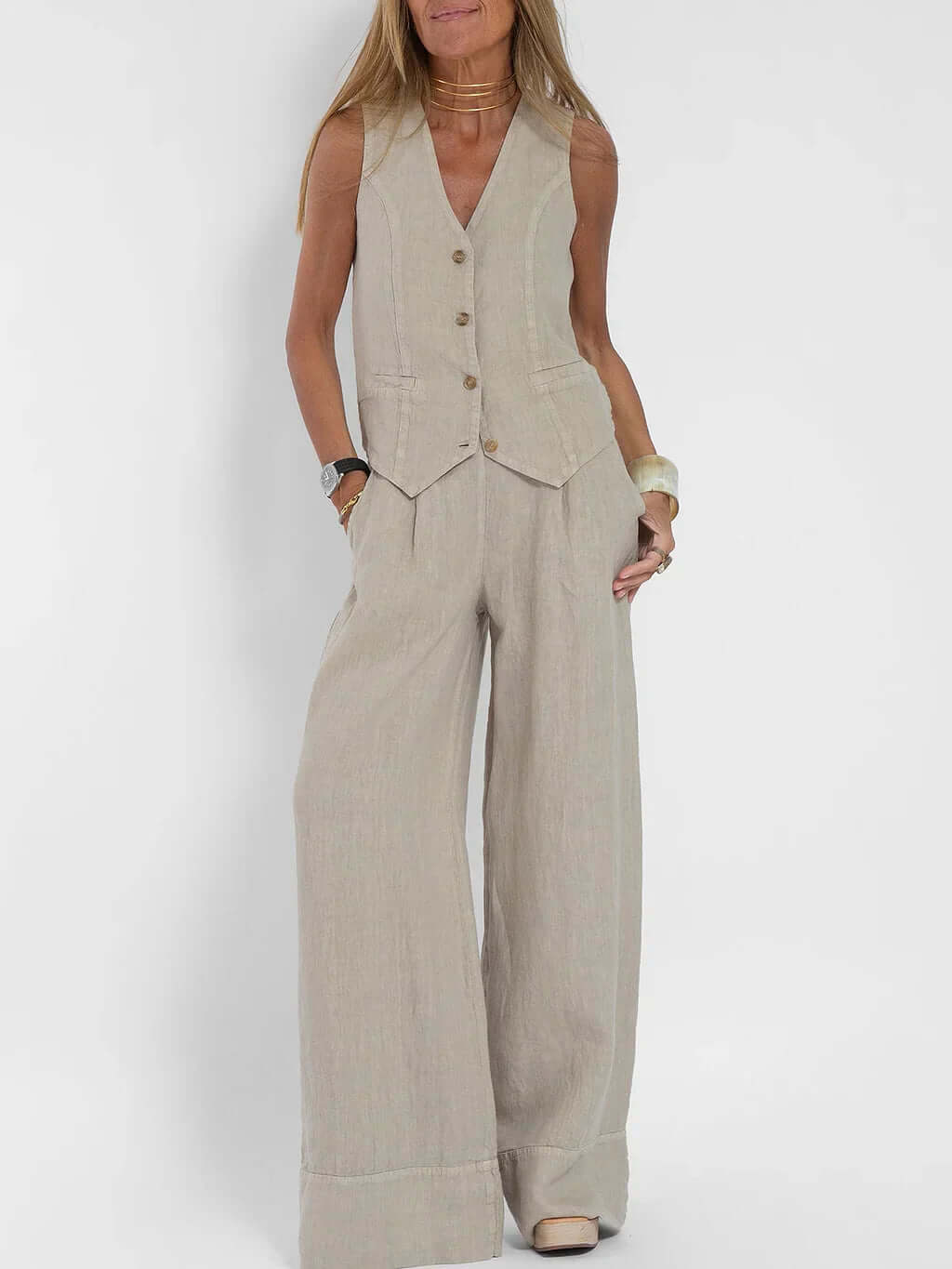 Women's Linen Two-Piece Vest Set: Summer Outfit