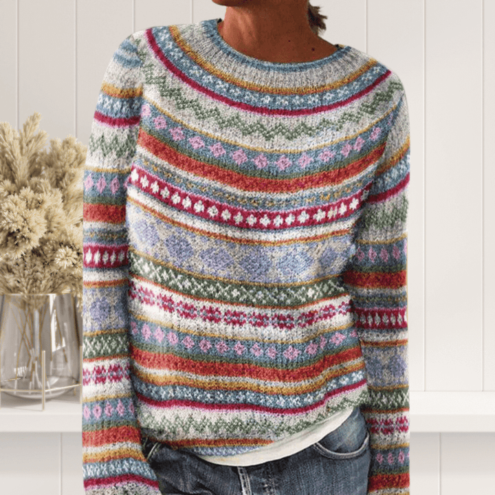 Women's Long-Sleeve Printed Knit Sweater