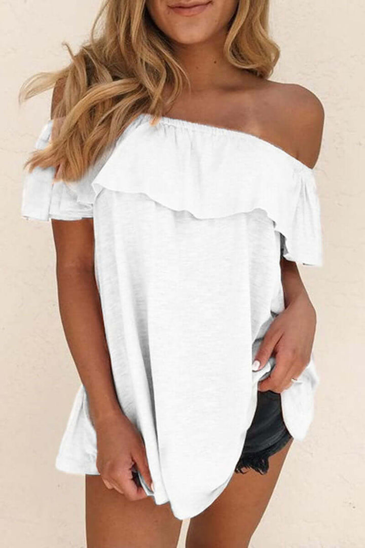 Women's Relaxed Fit Off-Shoulder Blouse with Ruffle Detail