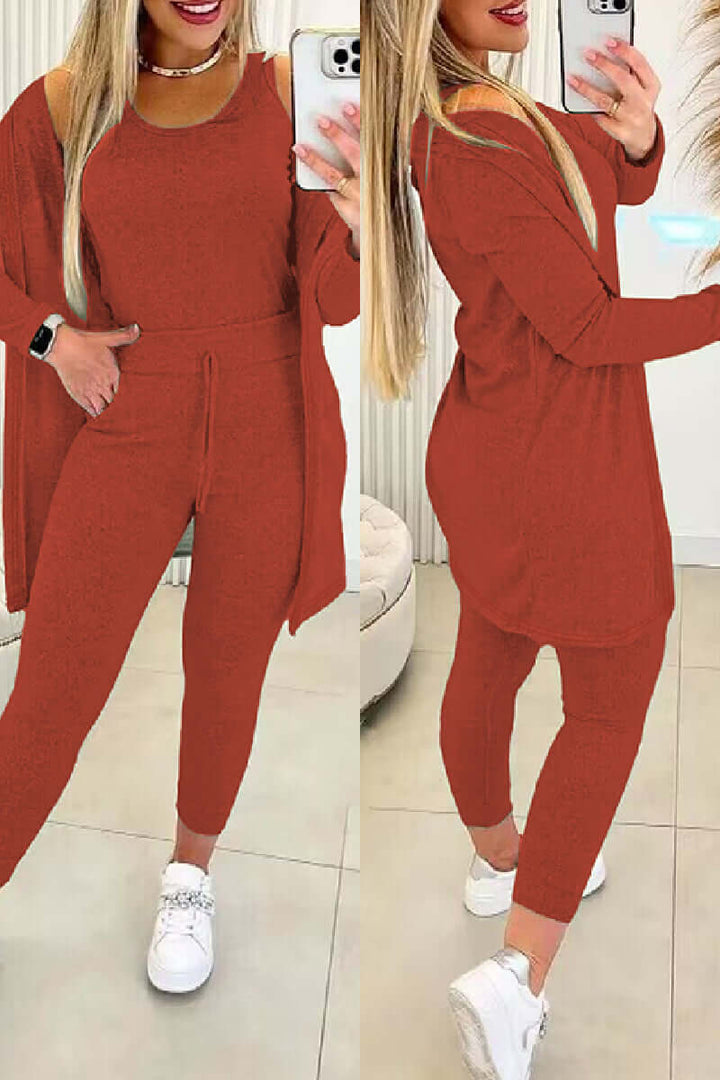 Women's 3-Piece O-Neck Top & Drawstring Pants Set