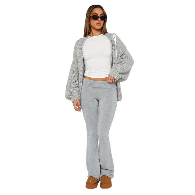 Women's Flared Trousers: Stretch, Low Rise, Foldable Waistband