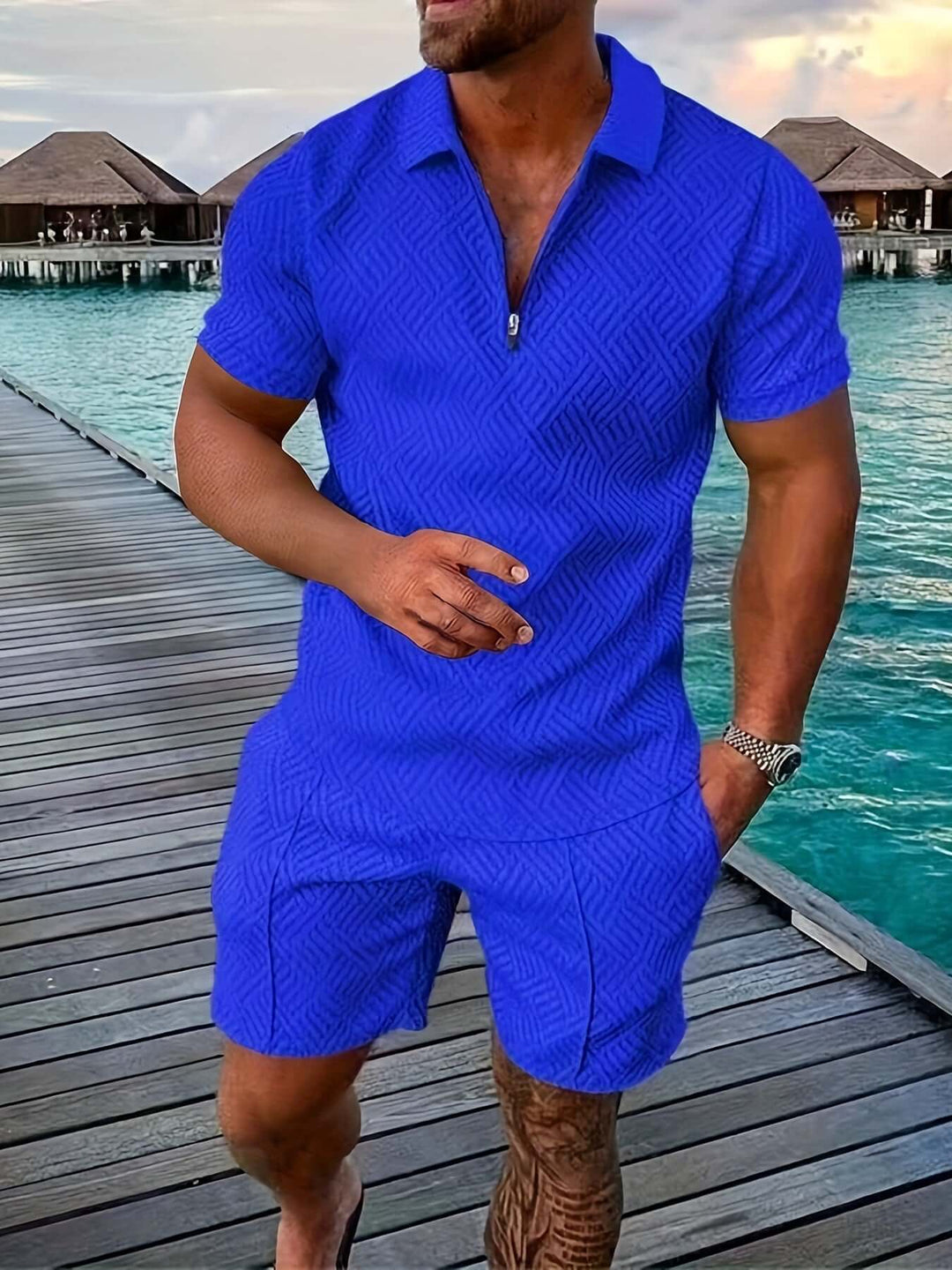 Men's Geometric Print Summer Short Set