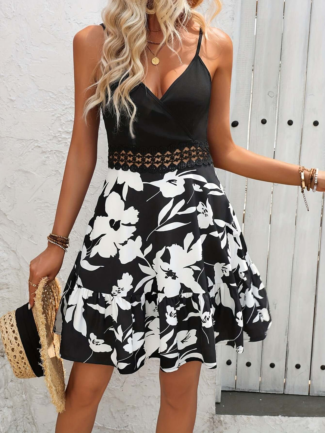 Women's Floral Midi Dress with Ruffle Hem