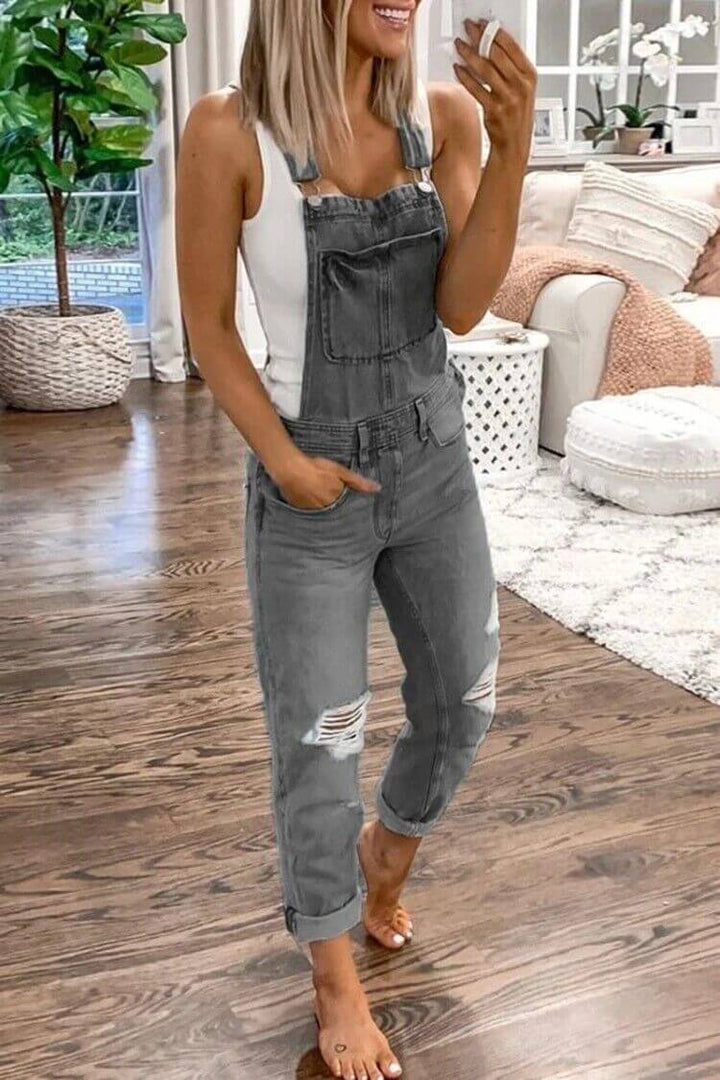Women's Denim Jumpsuit: Casual Relaxed Fit Sleeveless