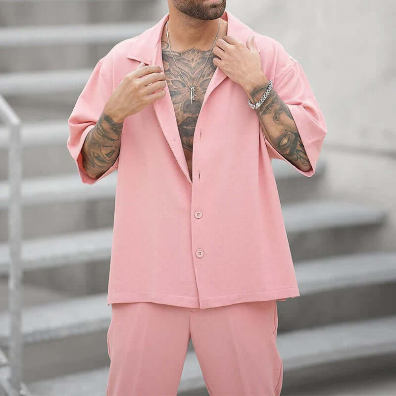 Men's Relaxed Fit Cotton Shirt and Pants Set