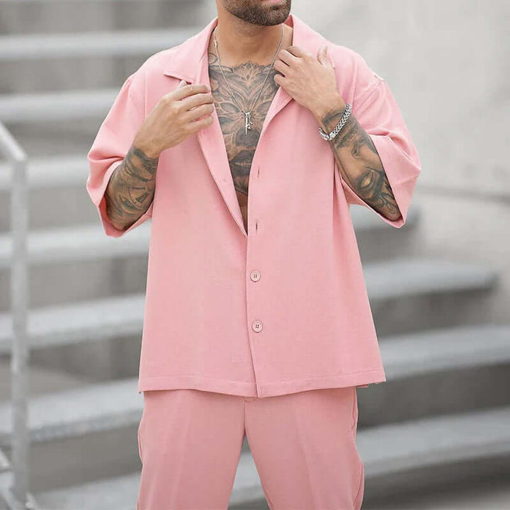 Men's Relaxed Fit Cotton Shirt and Pants Set