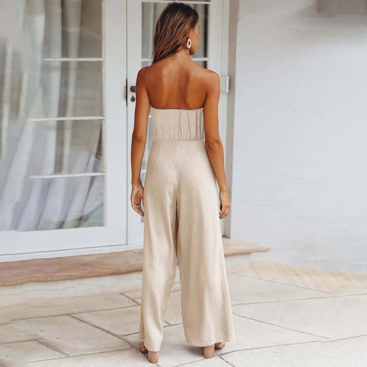 Women's Casual Strapless Jumpsuit with Elastic Waist