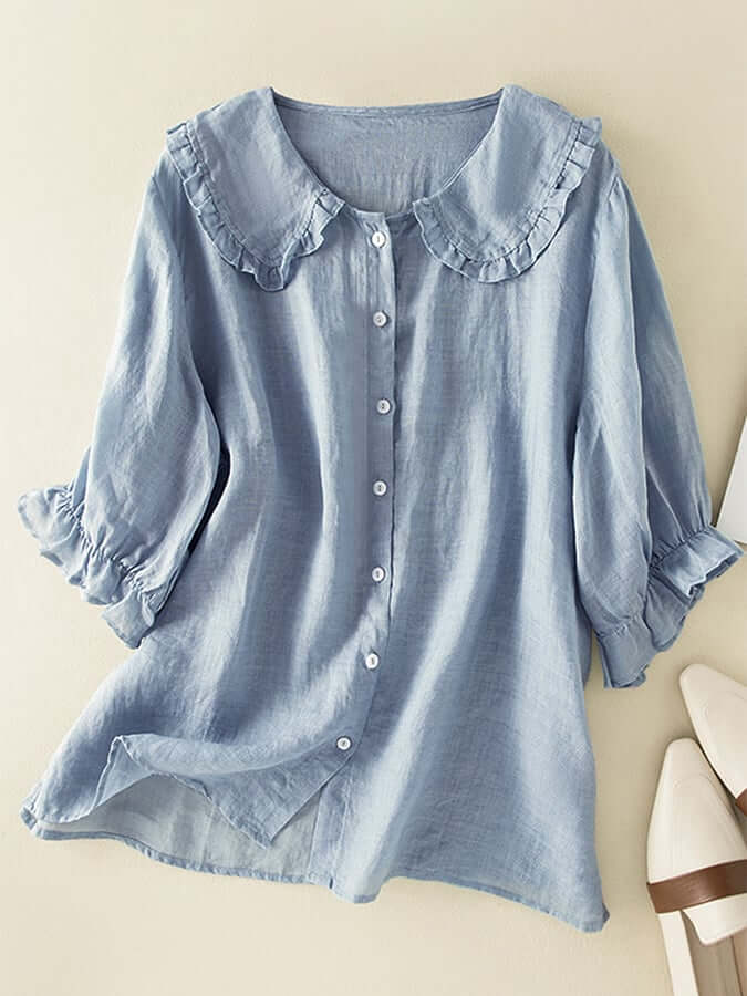 Women's Cotton Linen Peter Pan Collar Shirt