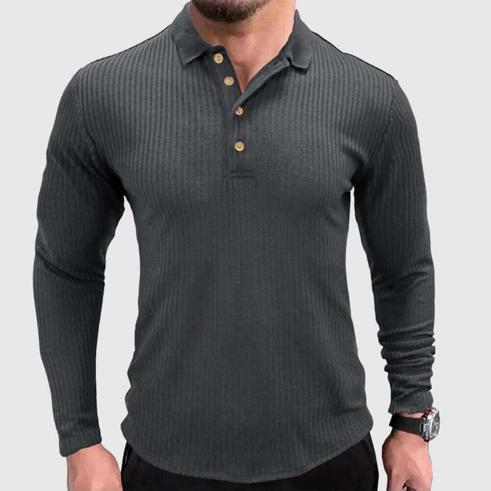 Men's Long-Sleeve Solid Color Polo Shirt