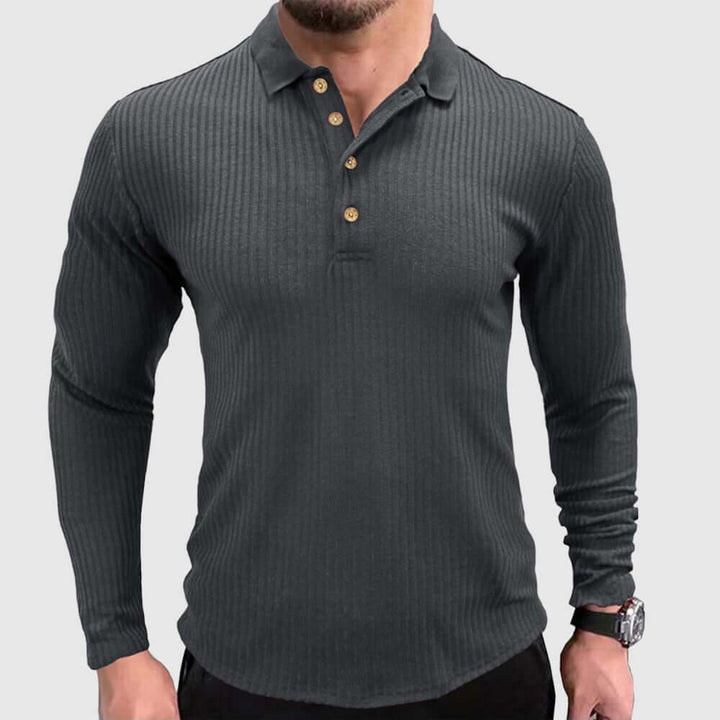 Men's Long-Sleeve Solid Color Polo Shirt
