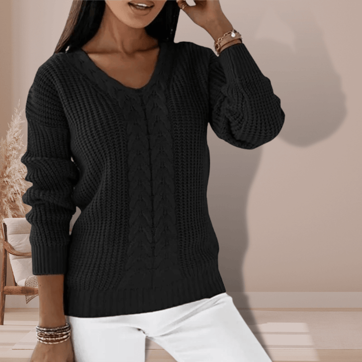 Women's V-Neck Knitted Pullover: Cozy & Stylish