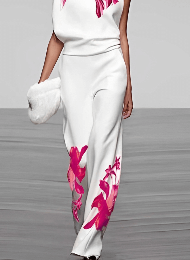 Women's Floral Turtleneck Top & Wide Leg Pants Set