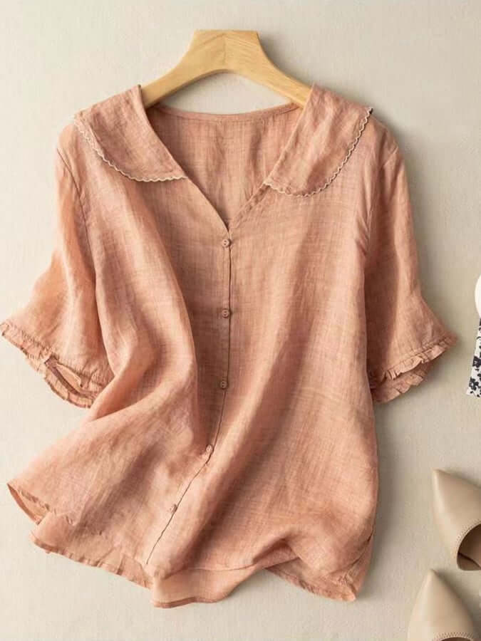 Women's Retro Cotton Linen Short Sleeve Shirt