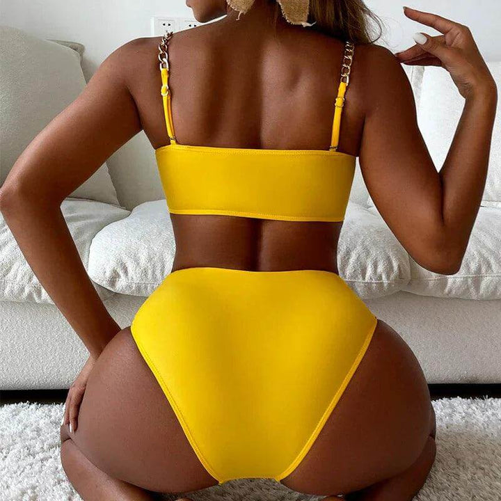 Women's High-Waisted Padded Bikini Set with Chain Detail
