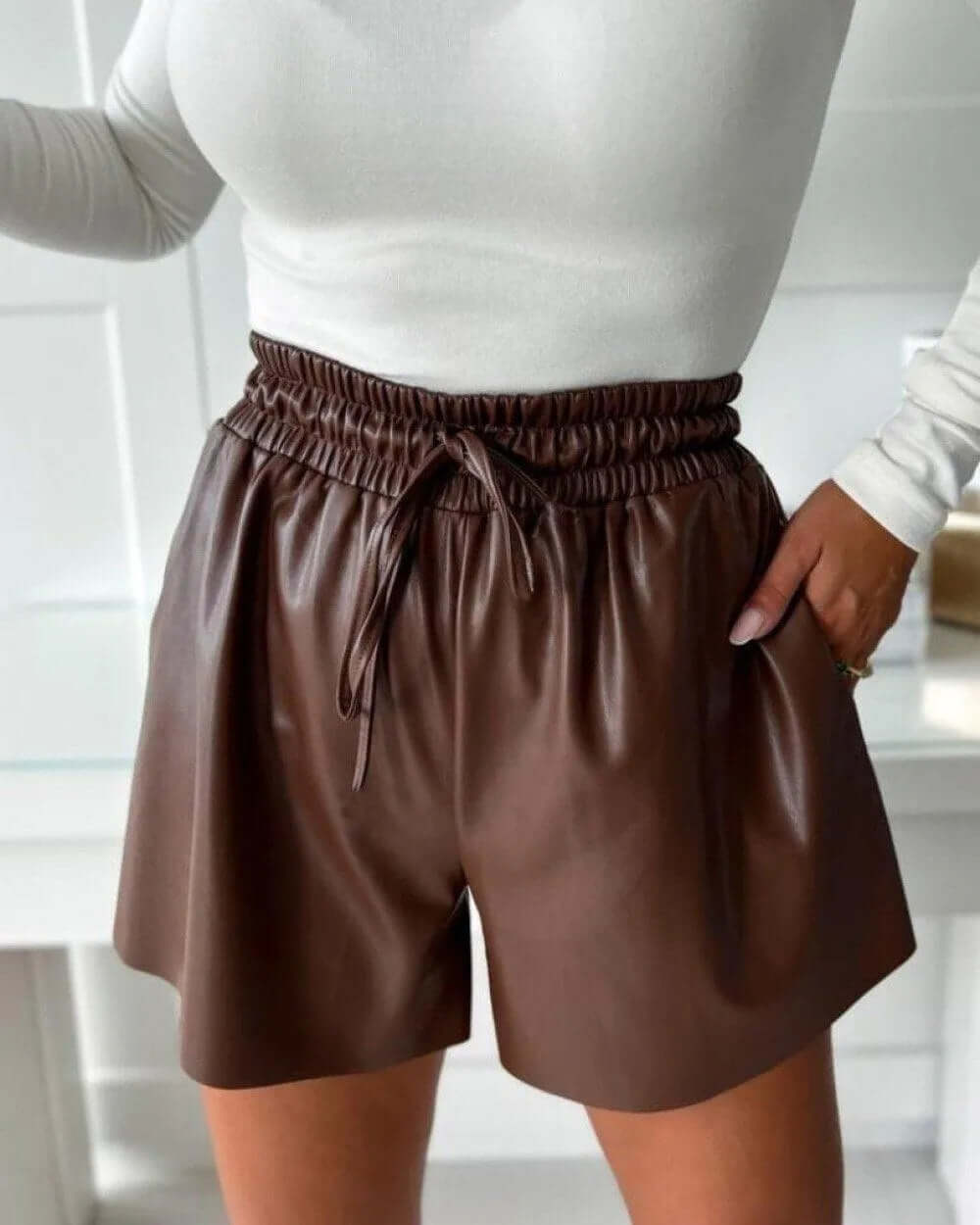 Women's High-Waisted Faux Leather Shorts: Relaxed Fit