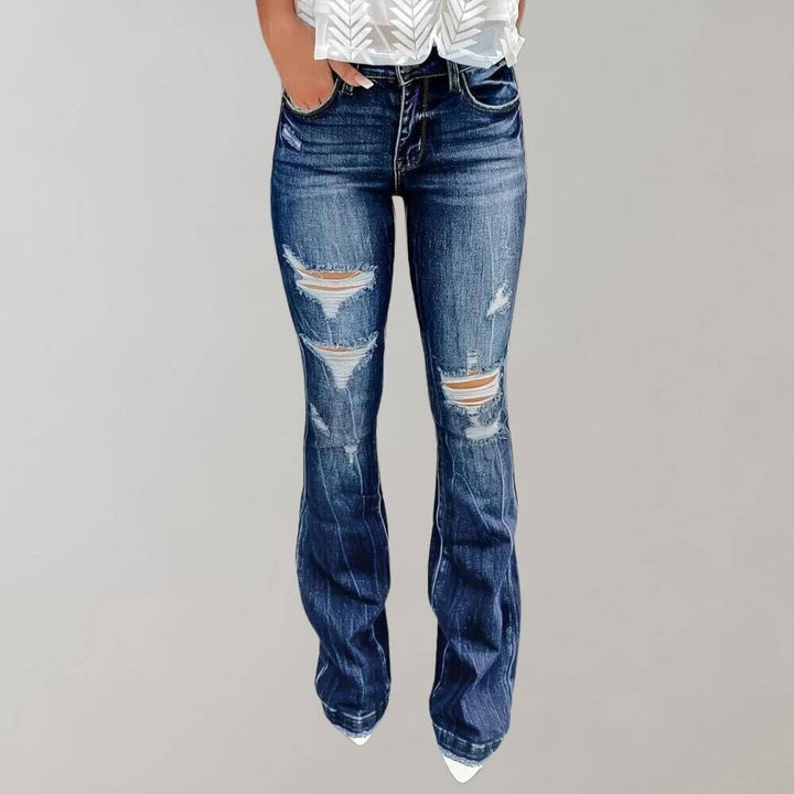 Women's Flared Ripped Denim Pants