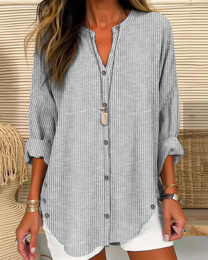 Women's Striped Button-Closure Blouse