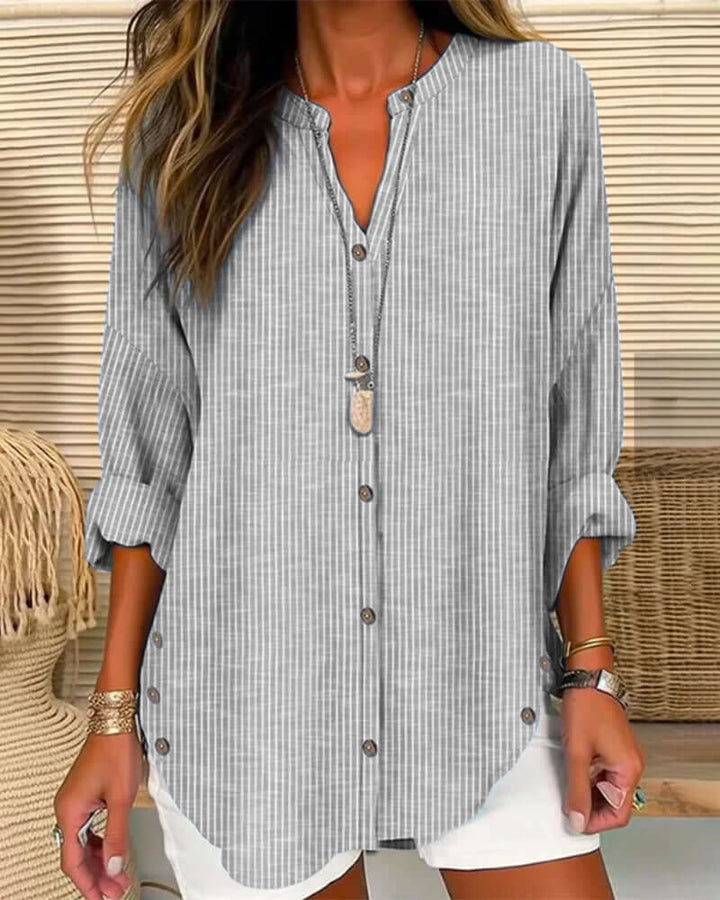 Women's Striped Button-Closure Blouse