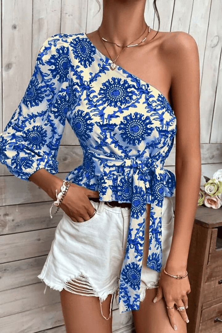 Women's One-Shoulder Balloon Sleeve Top: Summer Fashion