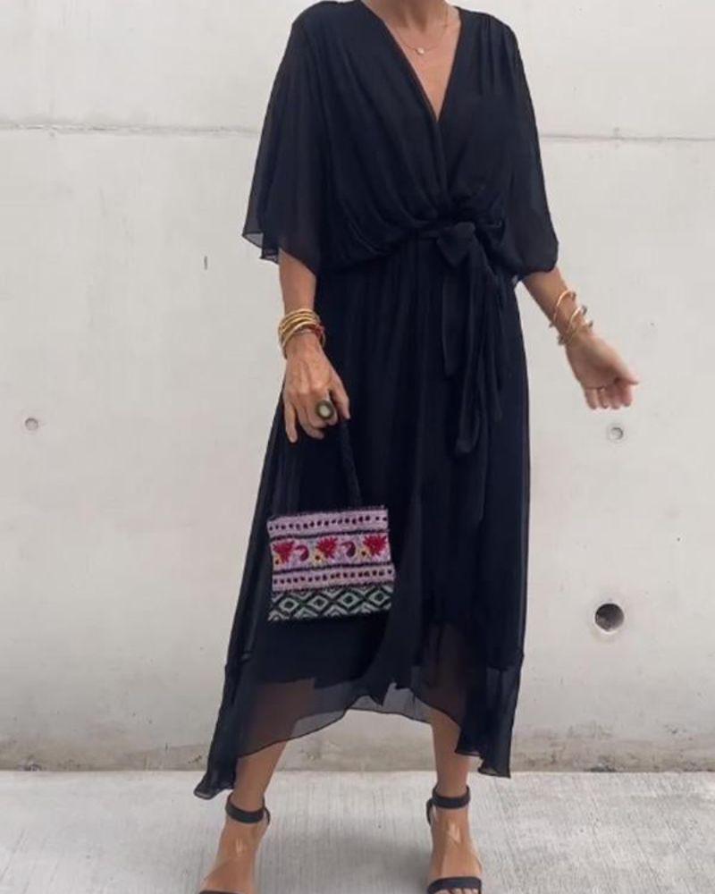 Women's Flowy Wrap Midi Dress