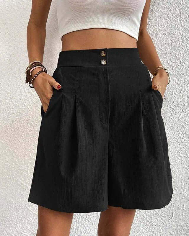 Women's High-Waisted Wide Leg Pleated Shorts