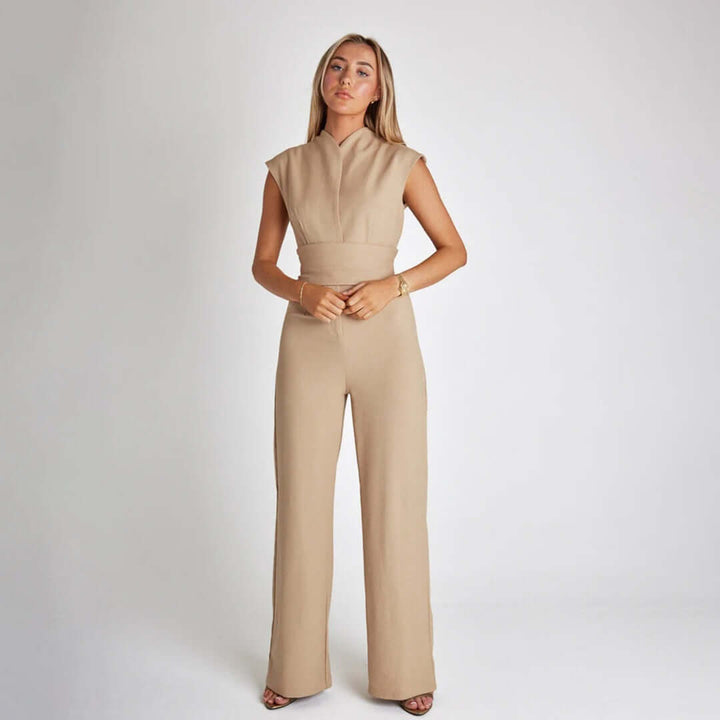 Women's Sleeveless Wide-Leg Jumpsuit with Waist Tie