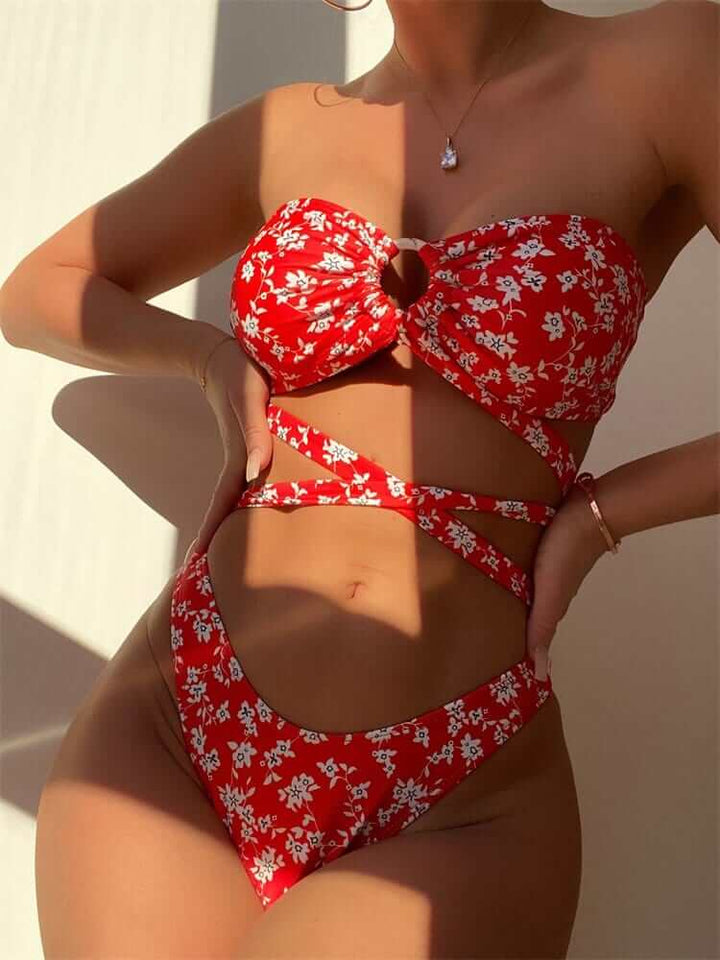 Women's Cut-Out Bandeau High-Leg Swimsuit