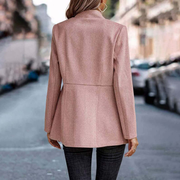 Women's Long Sleeve Fitted Blazer - Elegant Pink Polyester