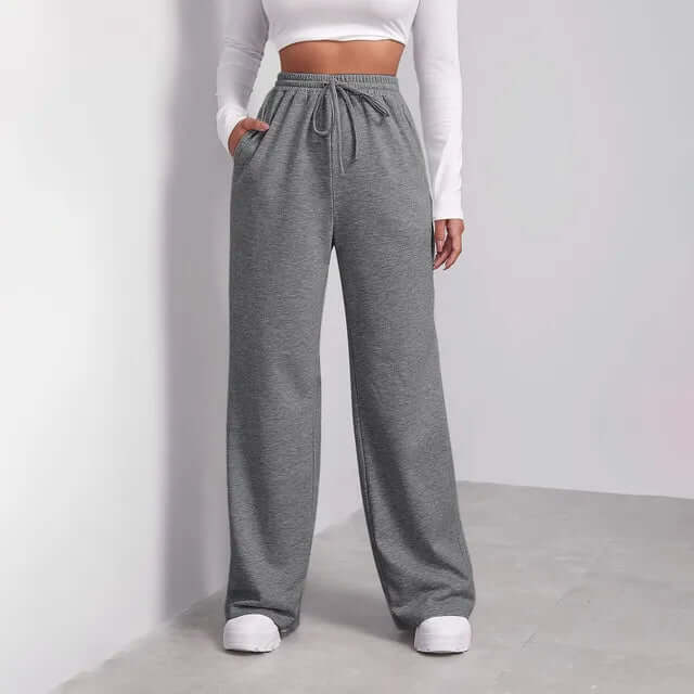 Women's Wide-Leg Elastic Waist Trousers with Pockets