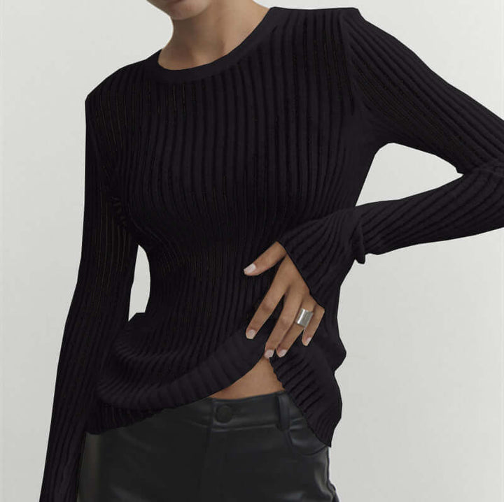 Women's Mesh Long Sleeve Ribbed Top