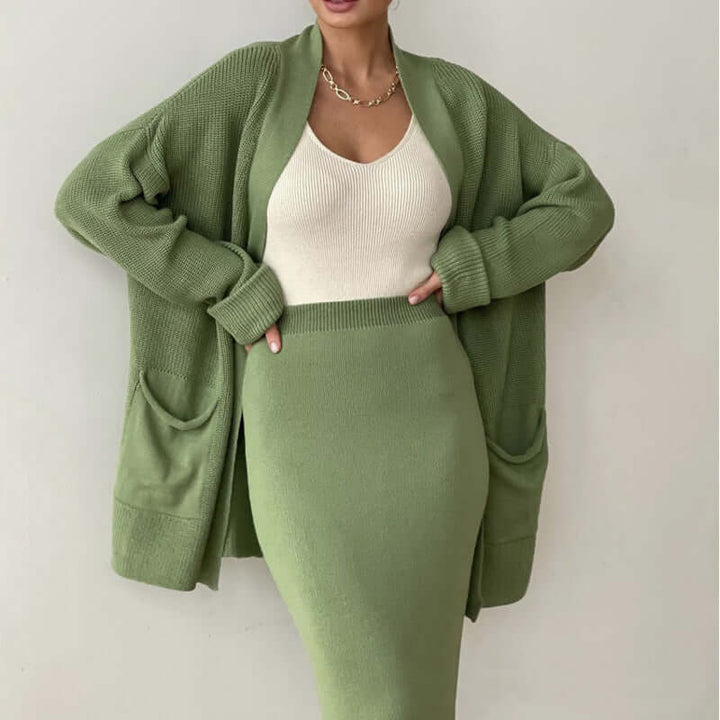 Women's Cardigan & Calf-Length Skirt Set