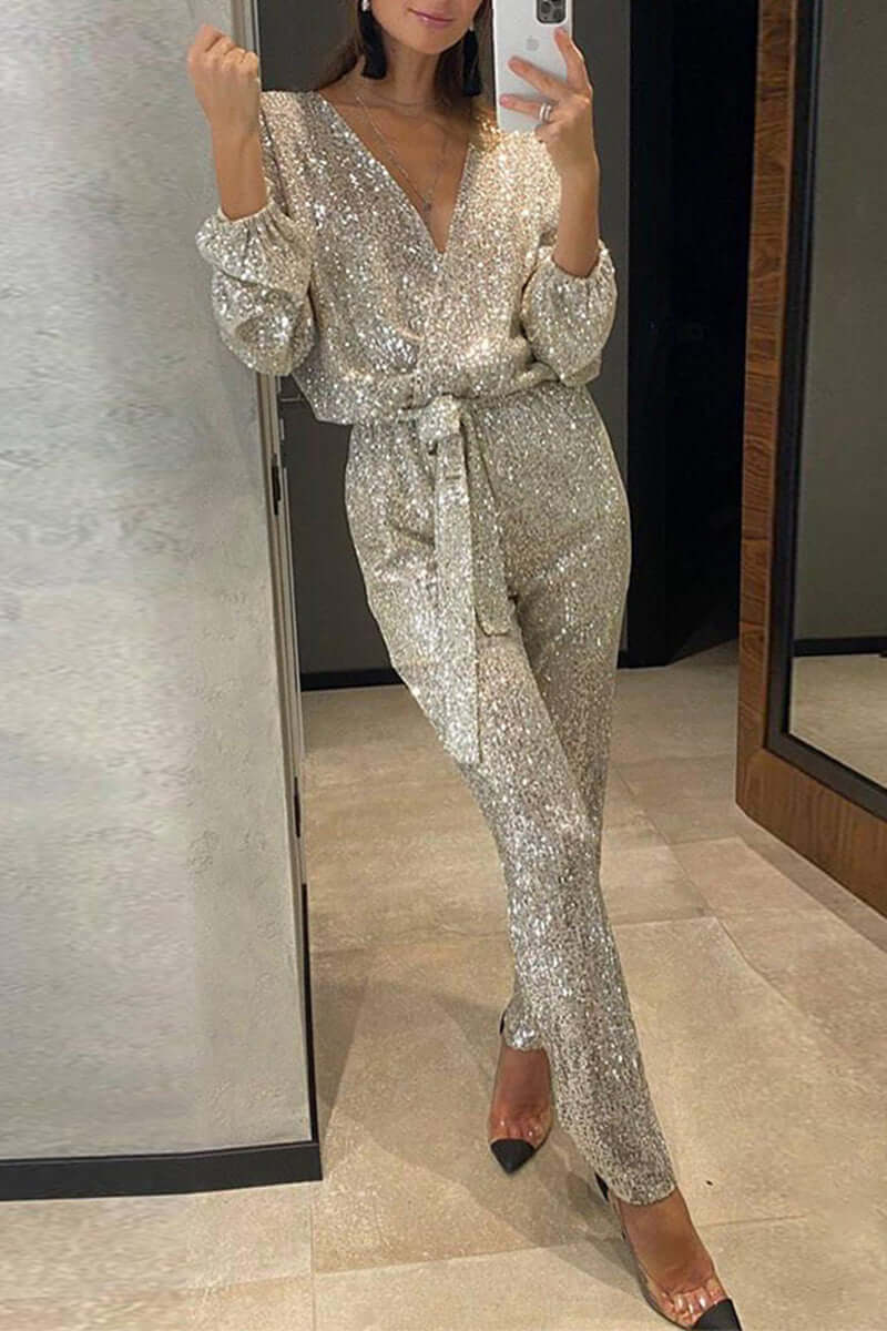 Sequin V-Neck Jumpsuit: Sparkling Party Jumpsuit