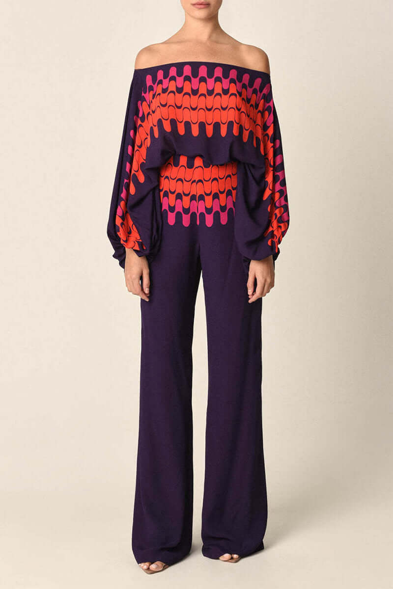 Women's Elegant Printed Off-Shoulder Long Sleeve Two-Piece Set