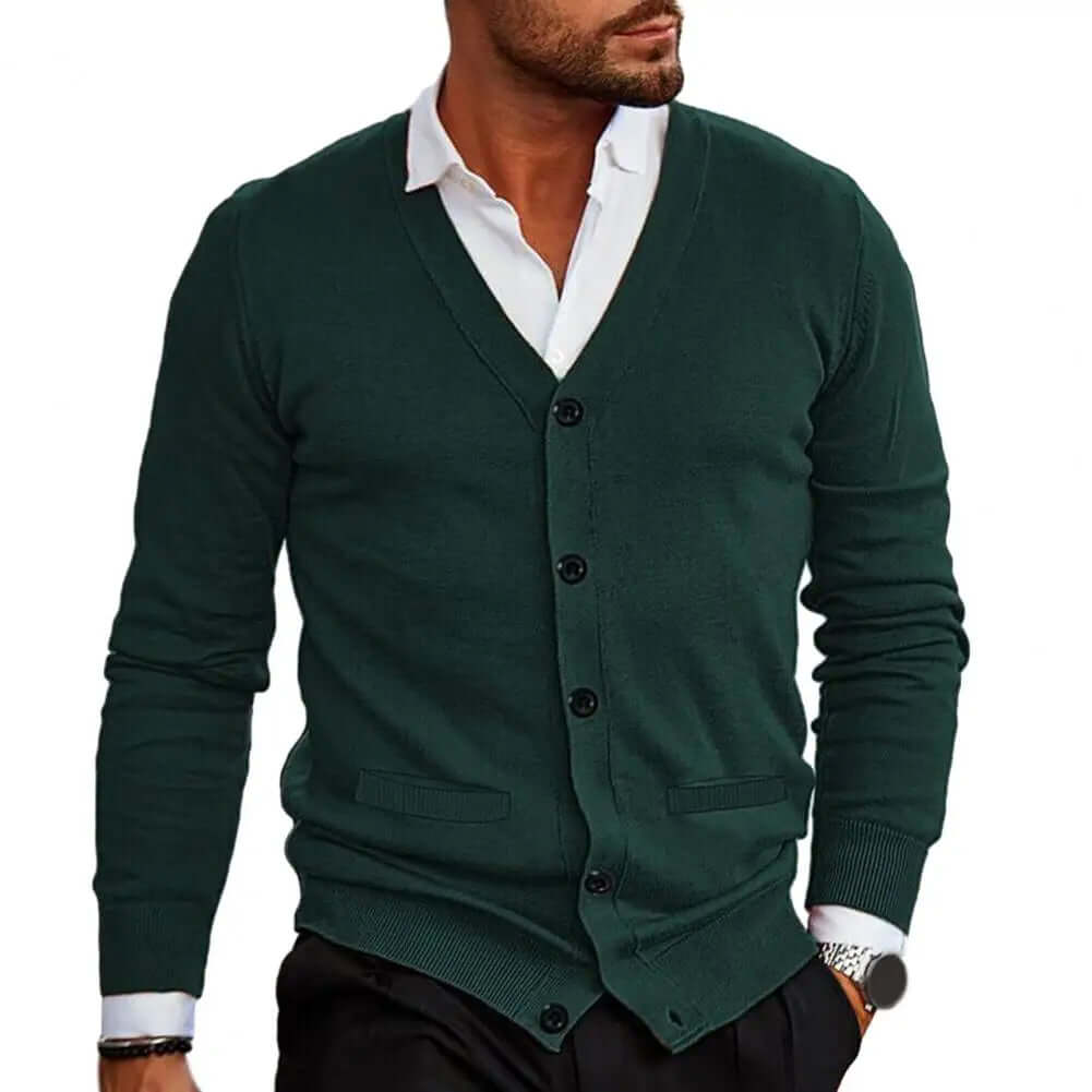 Men's Casual Knitted V-Neck Cardigan - Warm & Stylish