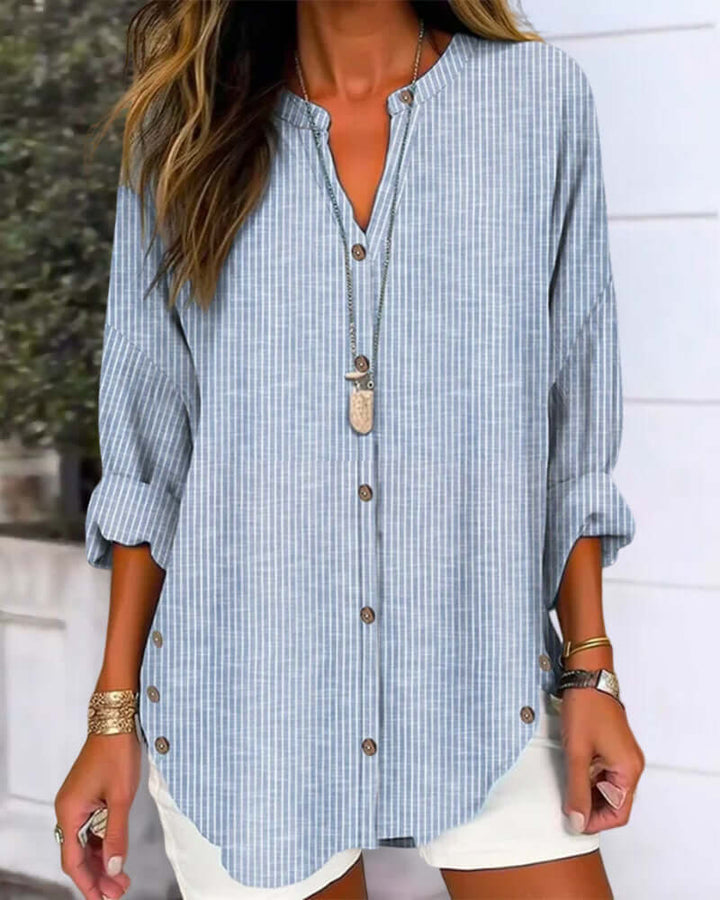 Women's Striped Button-Closure Blouse
