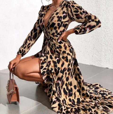 Leopard Print V-Neck Dress: Lightweight & Versatile
