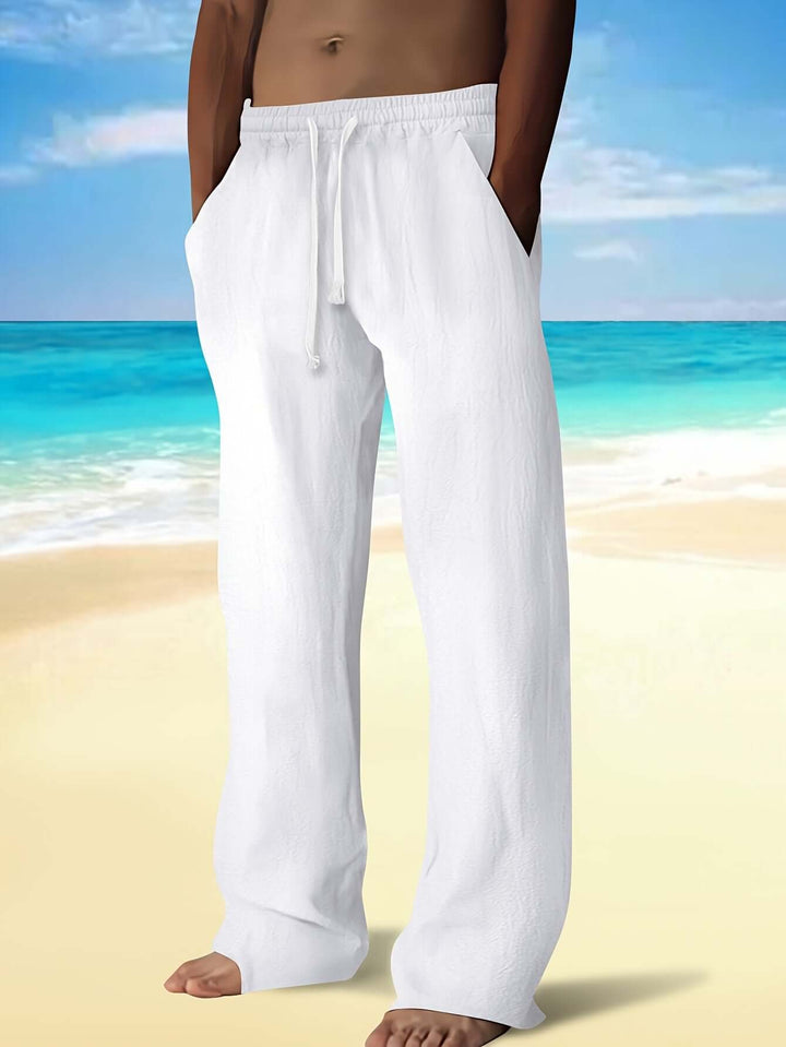 Men's Lightweight Drawstring Beach Pants: Relaxed Fit Linen Trousers