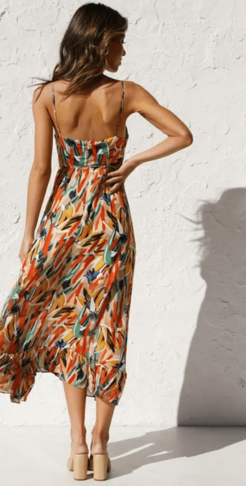 Elegant Sleeveless Midi Dress: V-Neck, Flowy Fit