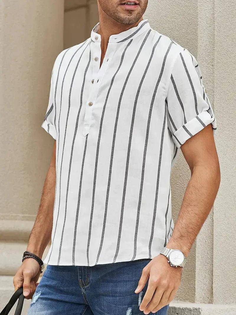Men's Relaxed Fit Short Sleeve Shirt: Vertical Stripes