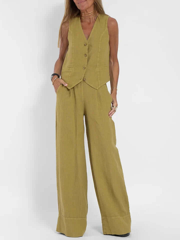 Women's Linen Two-Piece Vest Set: Summer Outfit