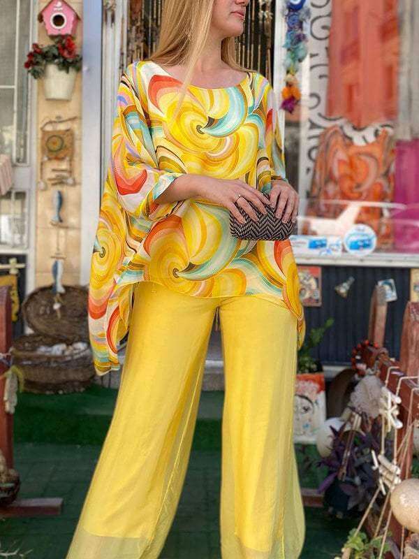 Women's Multicolor Chiffon Two-Piece Set