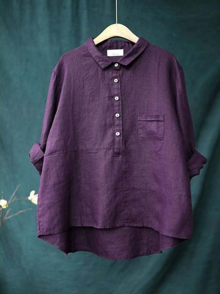 Women's Cotton Linen Long Sleeve Shirt - Relaxed Fit Lapel Neck Top