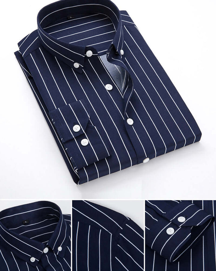 Men's Classic Fit Long Sleeve Striped Dress Shirt