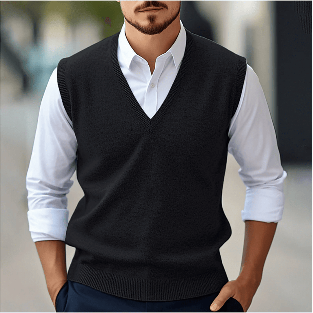 Sleeveless V-Neck Knit Sweater: Stretch Fit, Lightweight