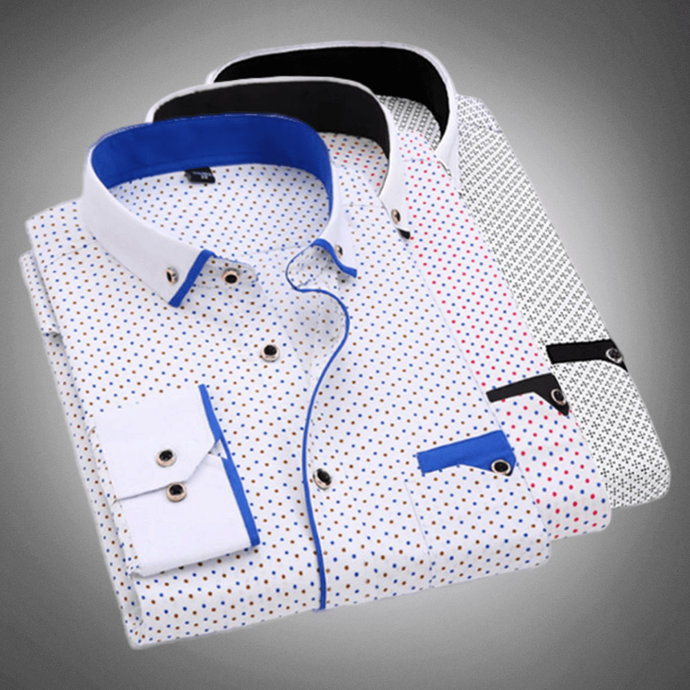Men's Long Sleeve Polka Dot Dress Shirt