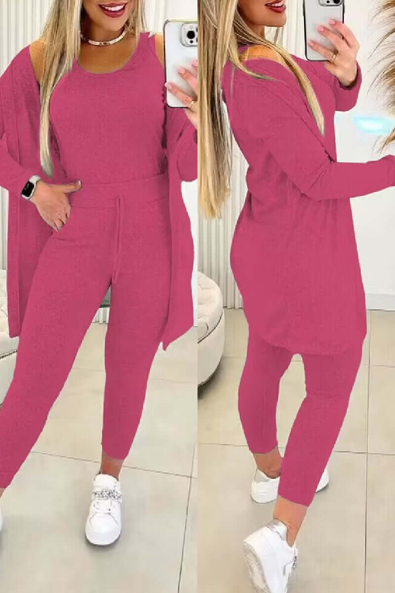 Women's 3-Piece O-Neck Top & Drawstring Pants Set